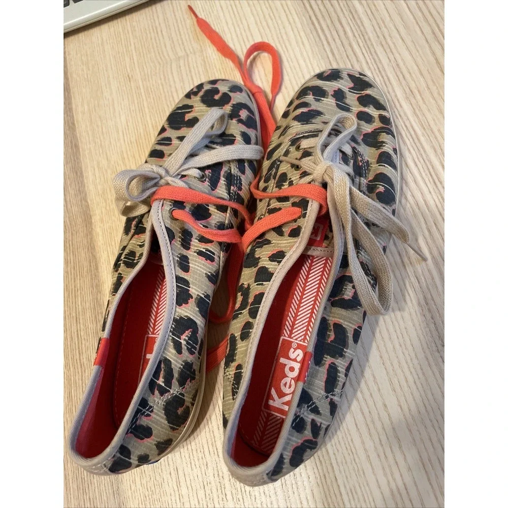 Women's Keds Champion Canvas Cheetah‎ Print Sneakers Brown SZ 8.5 Lace-Up Casual
